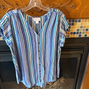 Liz Claiborne Navy & Blue Striped Button-Front Blouse